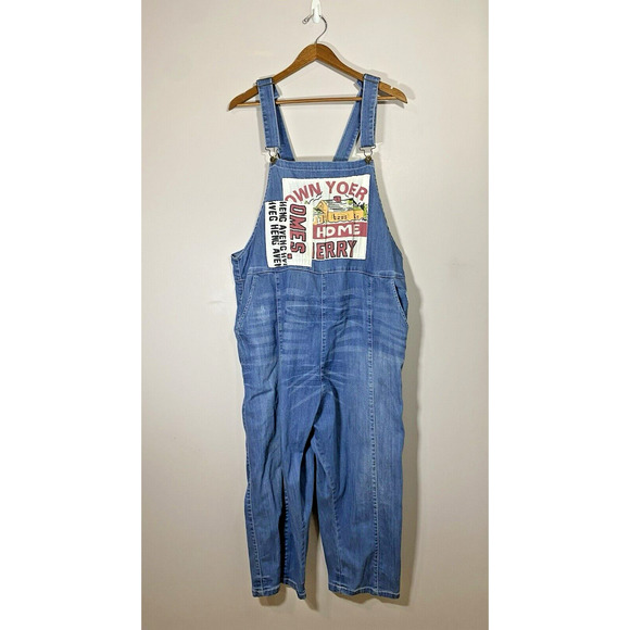 Monthorigin Denim Patchwork Overalls Womens Boho Hippy Art To Wear Oversized - M - Picture 1 of 5